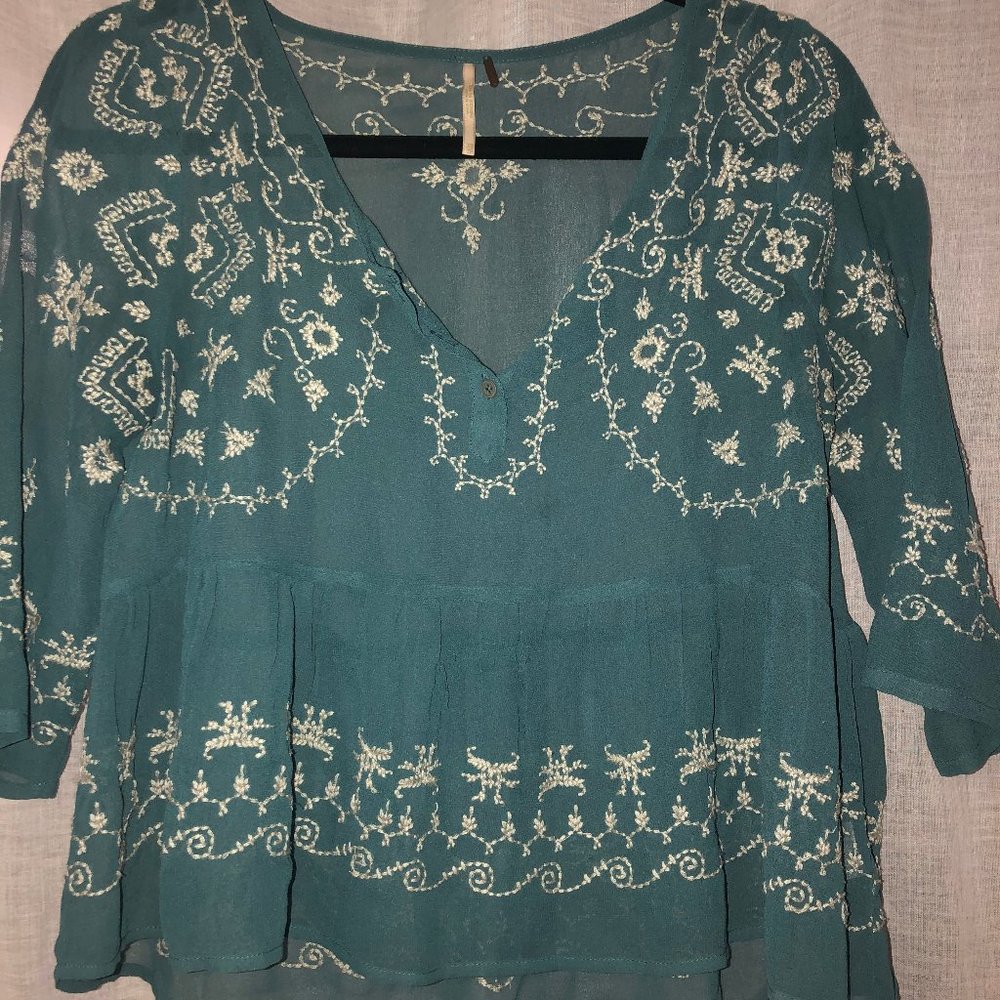 Free People Turquoise Boho Flowy Top